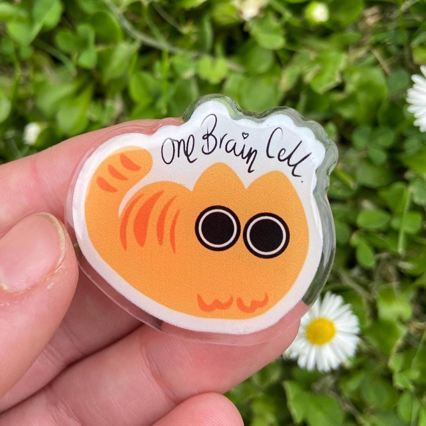 One Brain Cell Orange Cat Acrylic Pin - Nymeris Art