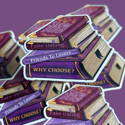 Trope Book Stack Sticker (Slow Burn, Friends to Lovers, Why Choose?, Fake Dating)