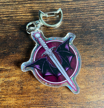 Bat Wings and Sword Keychain