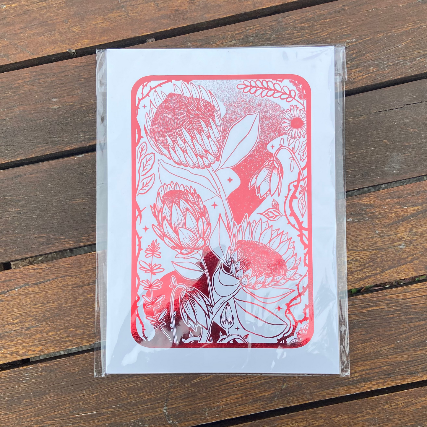 Protea Red Foil Print