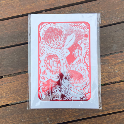 Protea Red Foil Print