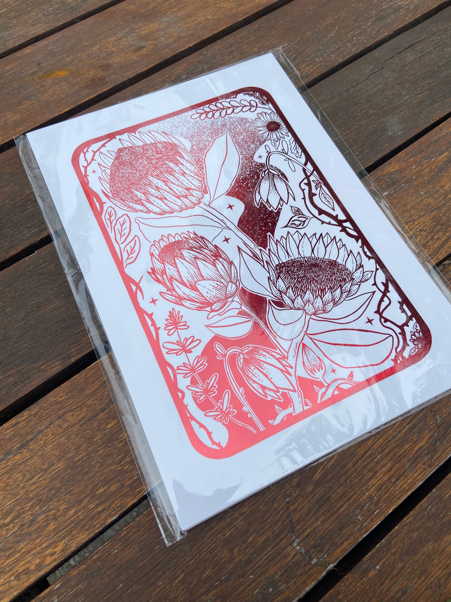 Protea Red Foil Print