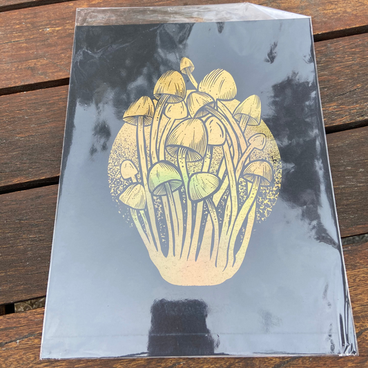 Gold Foil Enoki Mushroom Print