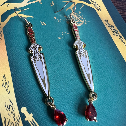 Red Dagger Hard Enamel Earrings