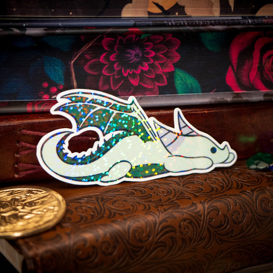 Green Holo Dragon Vinyl Sticker