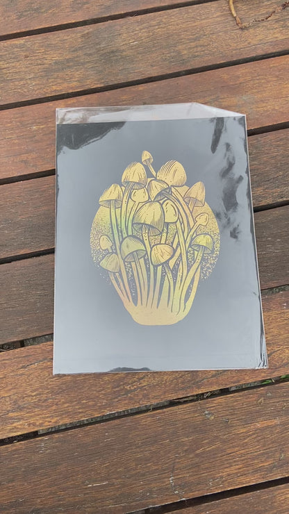 Gold Foil Enoki Mushroom Print